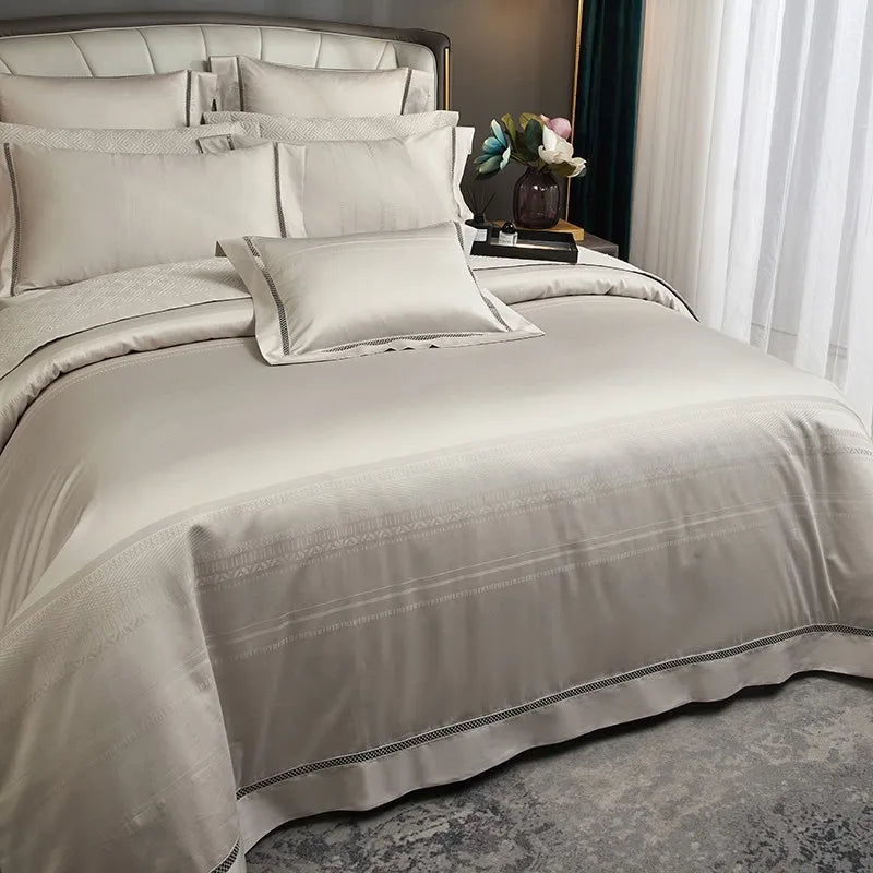 THL1056 Parure de lit en coton égyptien doux et soyeux en jacquard ondulé, élégance texturée bohème pour un confort ultime