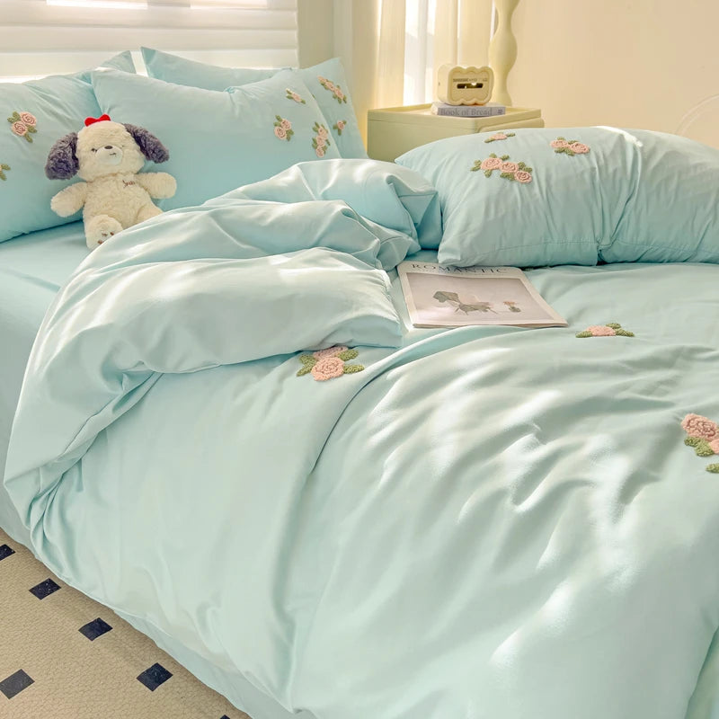 Floral Embroidered Soft Bedding Set with Duvet Cover The Happy Ladies