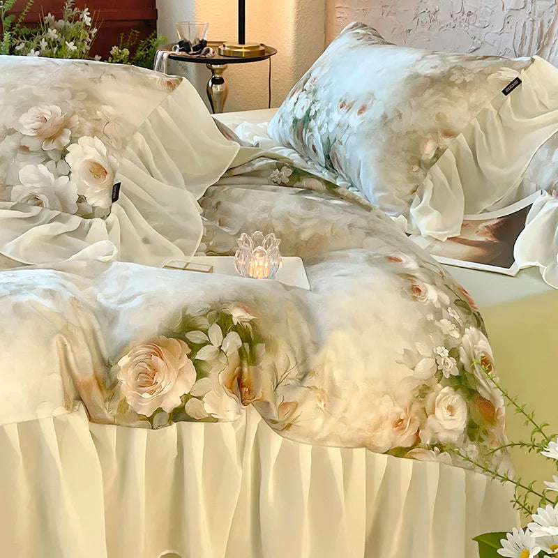 French Romantic 600TC Cotton Floral Bedding Set - Green