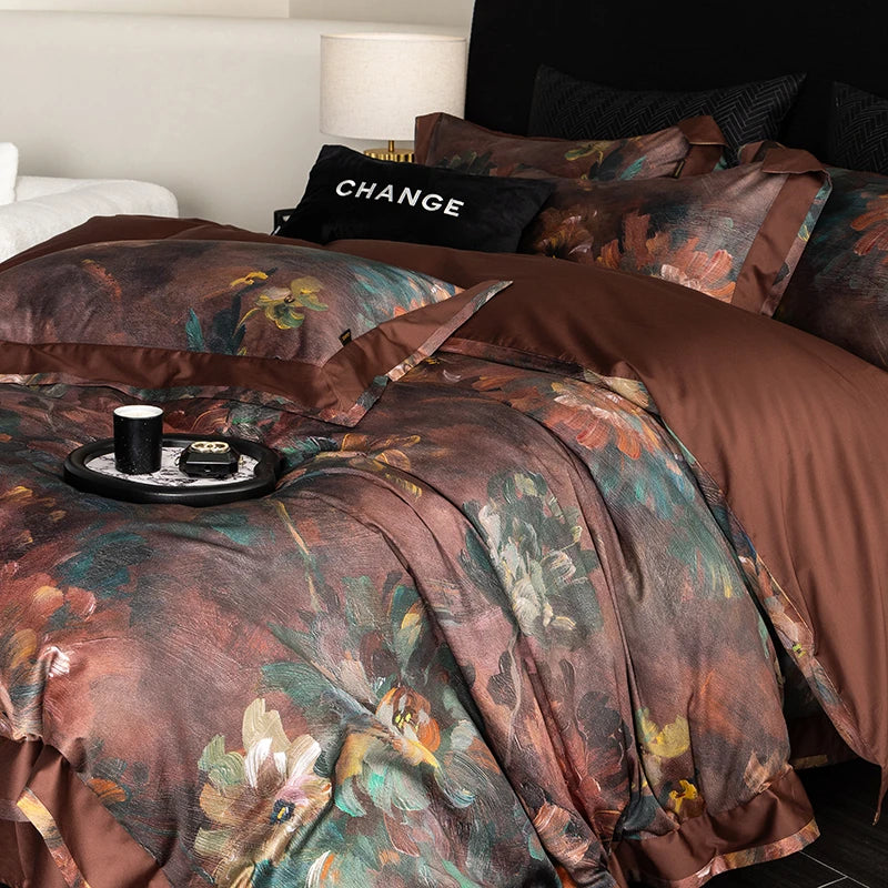 Vintage Floral 1000TC Egyptian Cotton Bedding Set - Brown