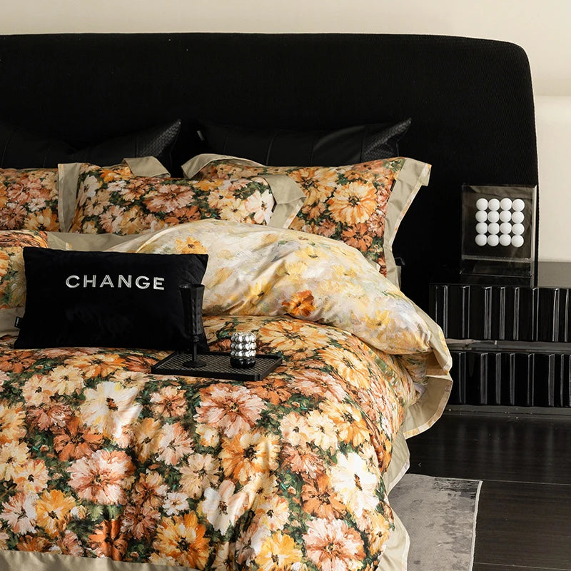 Vintage Floral 1000TC Egyptian Cotton Bedding Set - Beige