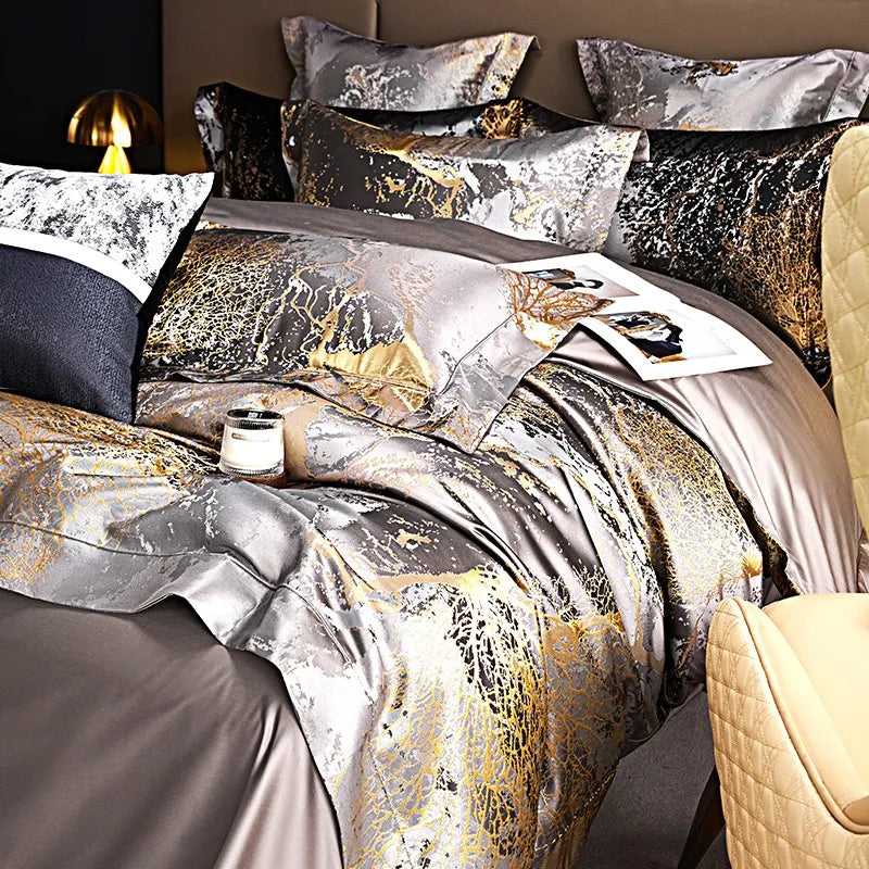 THL1053 Egyptian Cotton Luxury Silk-Like Bedding Comforter & Bed Sheet (B)