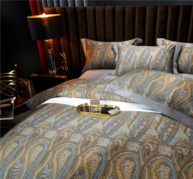 Satin Bedding Egyptian Cotton Vintage 4Pcs Bedding Set - Gray