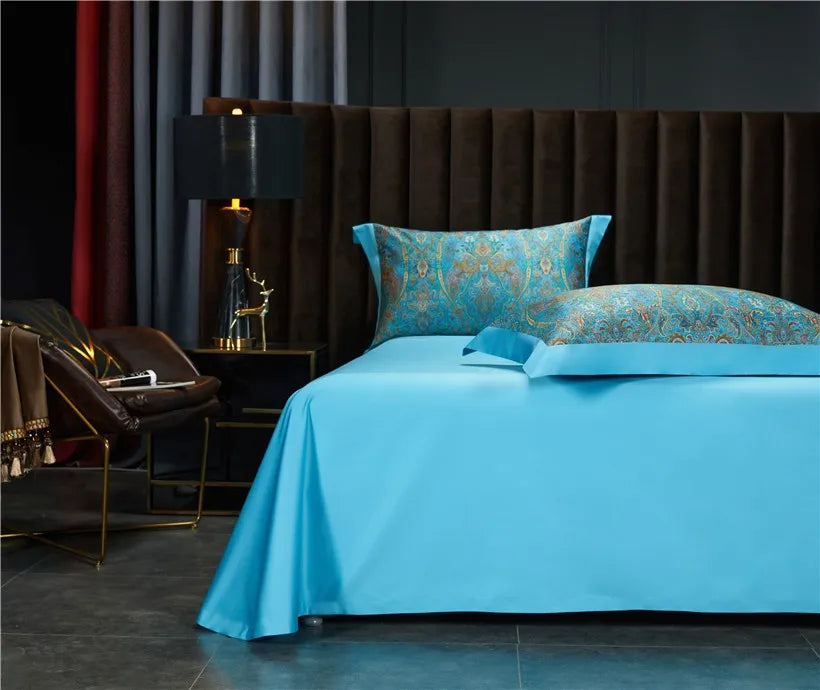 Satin Bedding Egyptian Cotton Vintage 4Pcs Bedding Set - Vibrant Blue