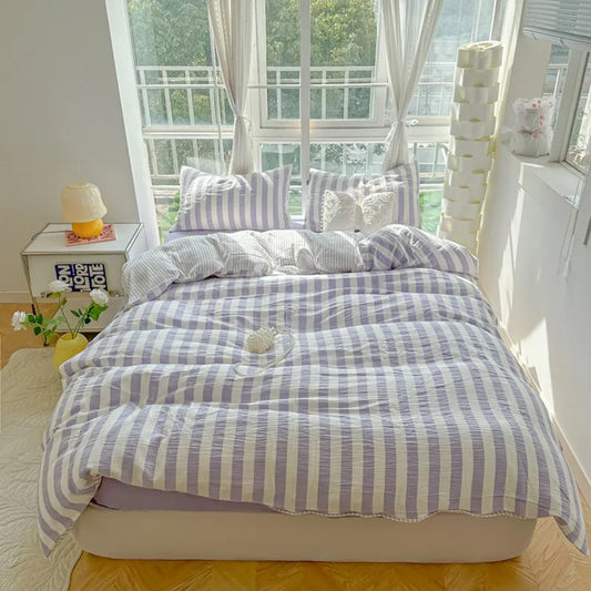 THL1035 Ultra Soft and Breathable with Elegant Pastel Stripe Print Luxury Duvet Cover Set (C)
