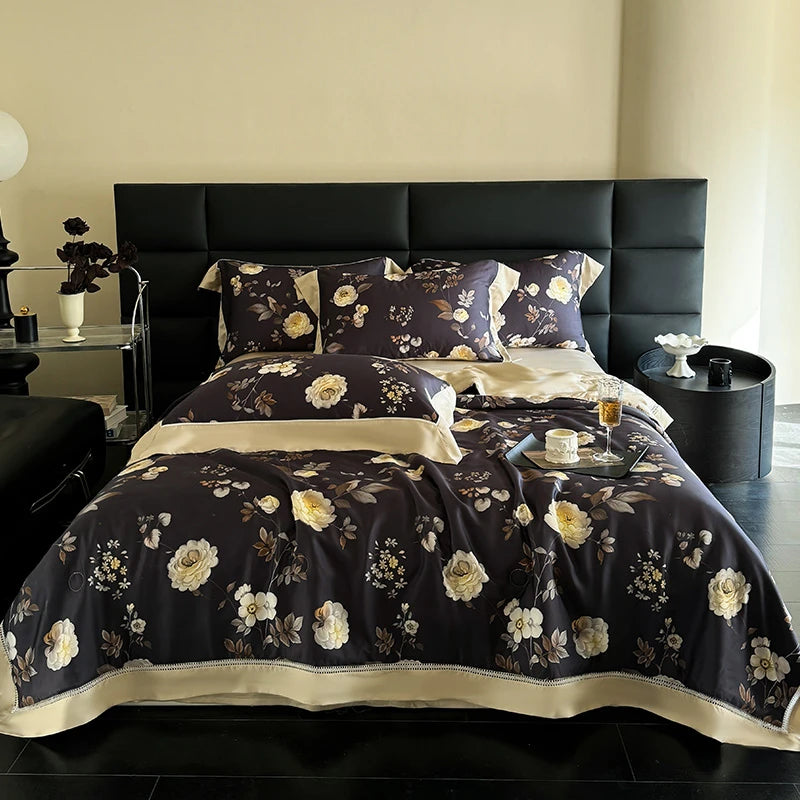 600TC Eucalyptus Bamboo Cooling 4Pcs Bedding Set - Black