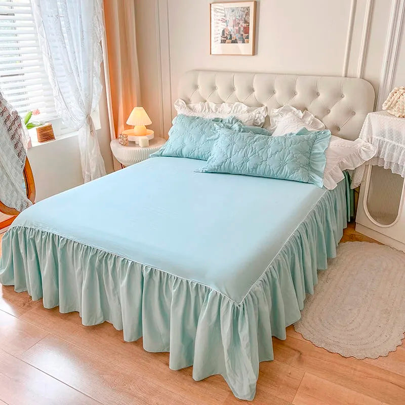 THL1032 Pleated Textured Duvet Cover set 100%Washed Cotton Pintuck White Comforter (C)