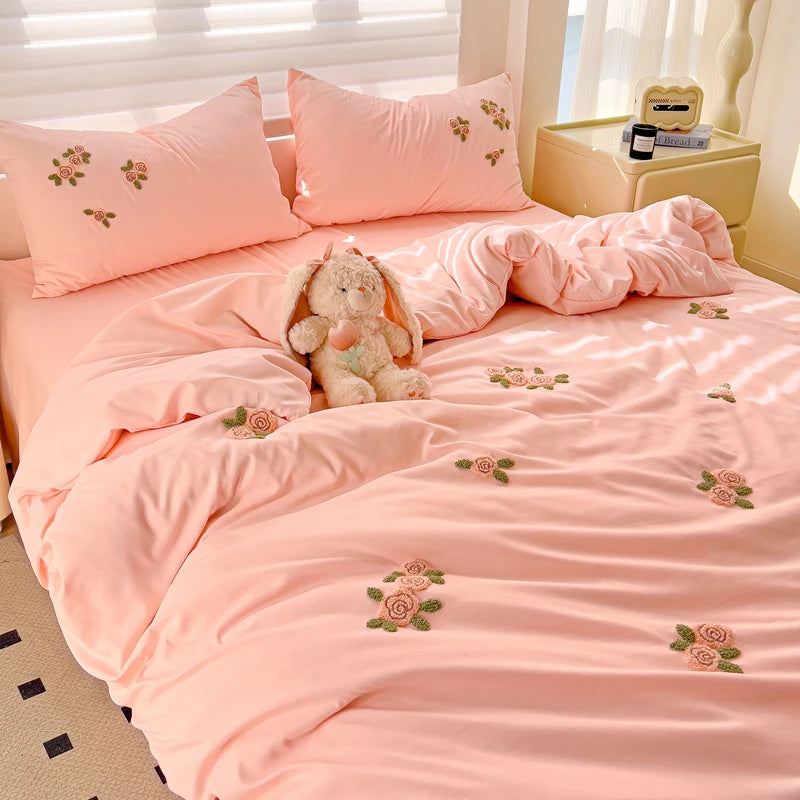 Floral Embroidered Soft Bedding Set with Duvet Cover The Happy Ladies