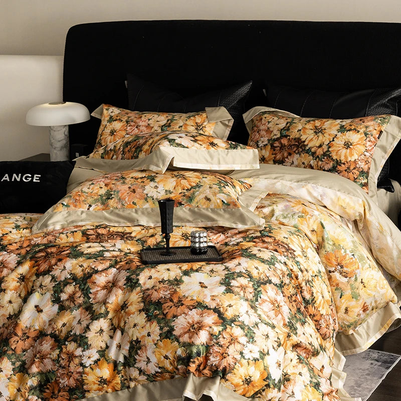 Vintage Floral 1000TC Egyptian Cotton Bedding Set - Beige