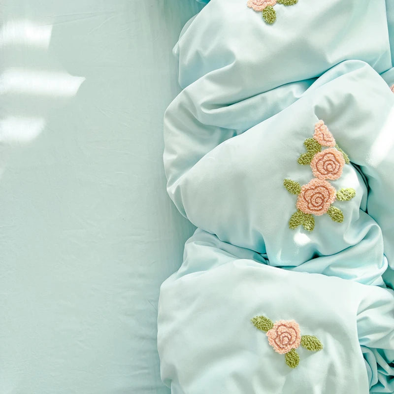 Floral Embroidered Soft Bedding Set with Duvet Cover The Happy Ladies