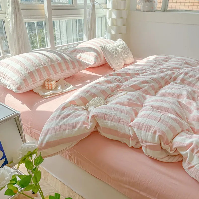 Parure de lit de luxe ultra douce et respirante avec imprimé à rayures pastel élégantes THL1035
