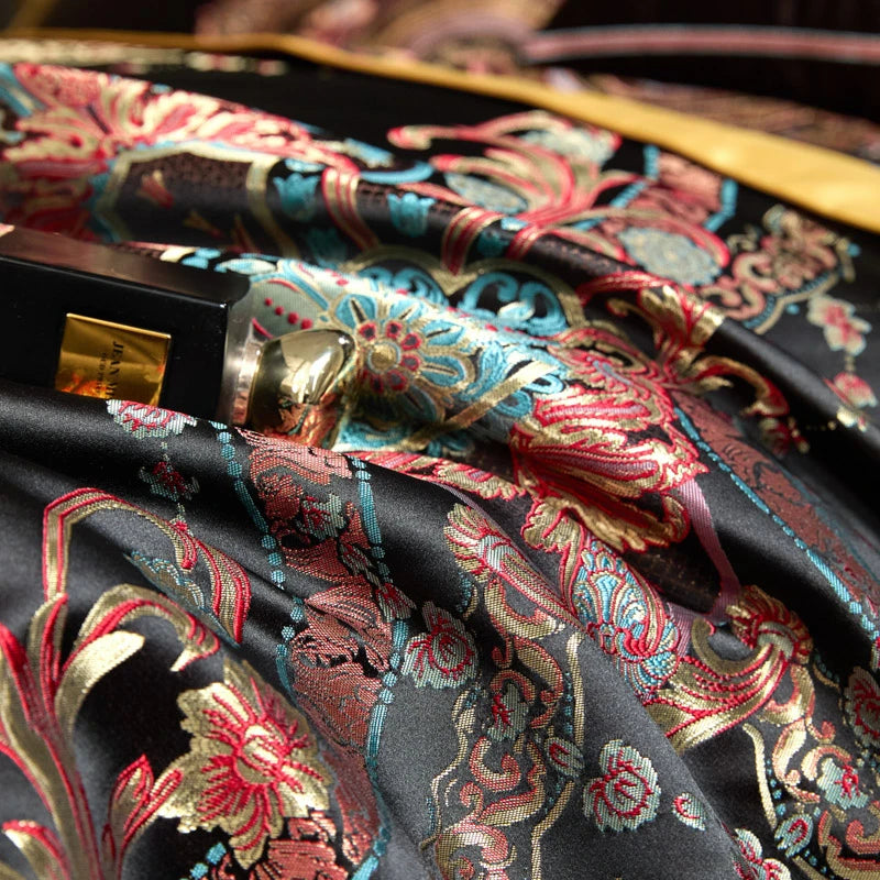 800TC Royal Black Jacquard Embroidered Bedding Set