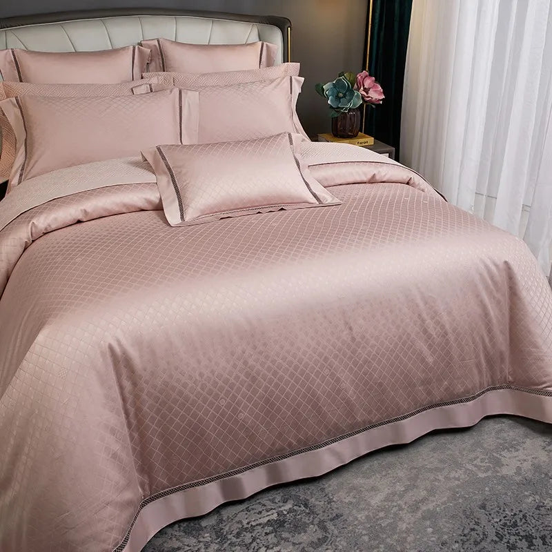 THL1057 Parure de lit en coton égyptien doux et soyeux en jacquard ondulé, élégance texturée bohème pour un confort ultime