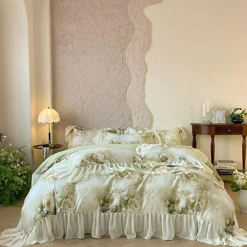 French Romantic 600TC Cotton Floral Bedding Set - Green