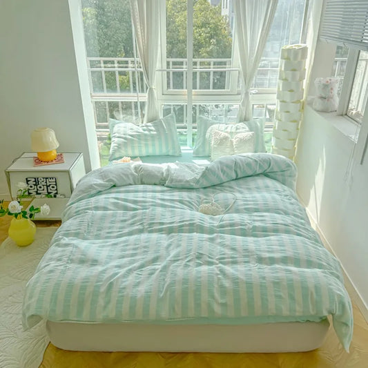 THL1035 Ultra Soft and Breathable with Elegant Pastel Stripe Print Luxury Duvet Cover Set (F)