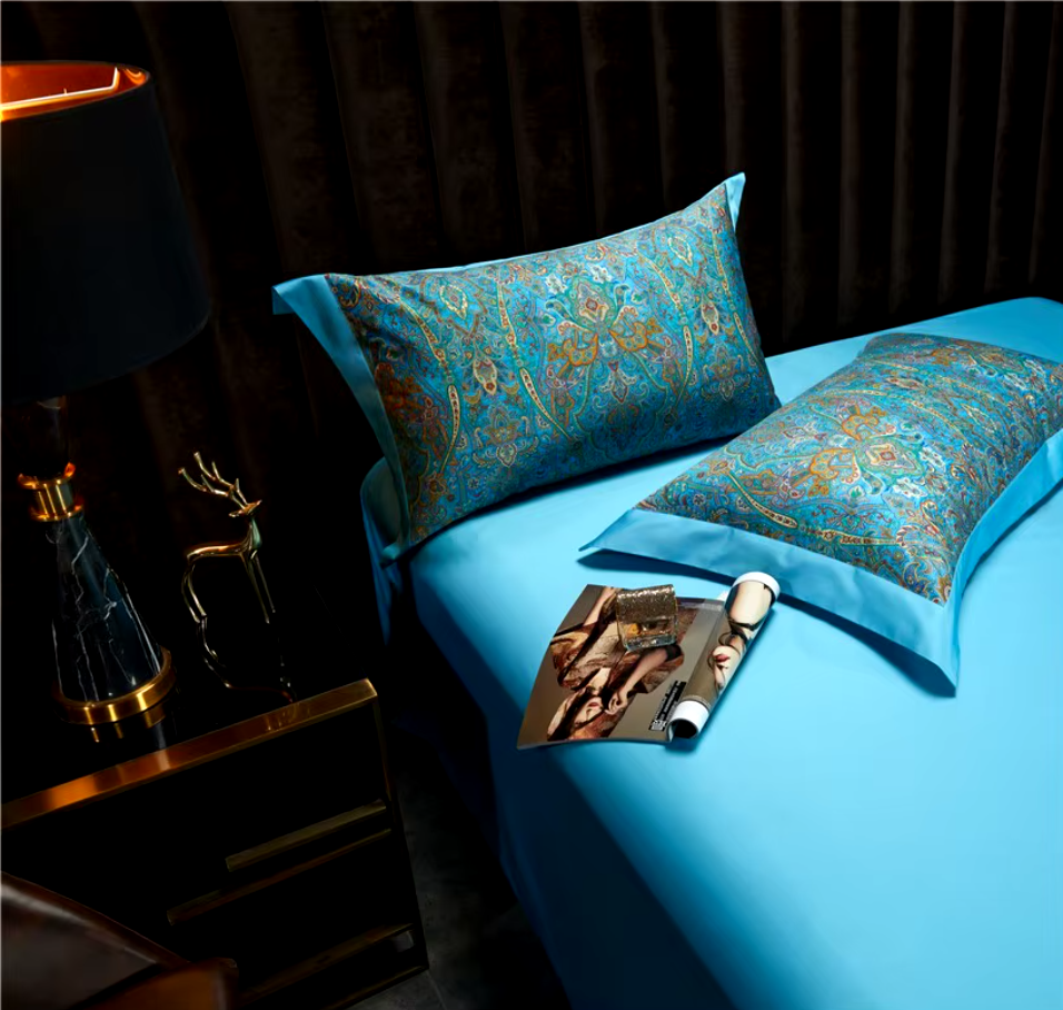 THL1042 Juego de funda nórdica estilo bohemio vintage, ropa de cama suave de algodón egipcio de lujo con sábanas elegantes