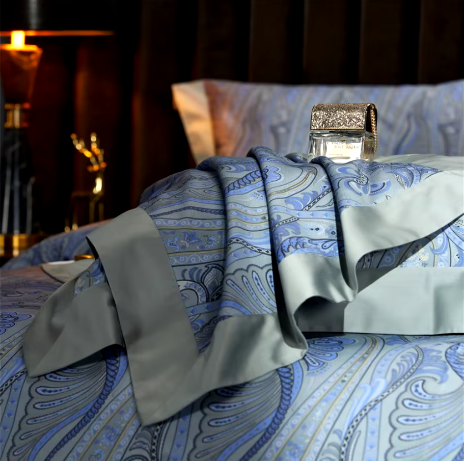 1000TC Egyptian Cotton Vintage 4Pcs Bedding Set - Powder Blue