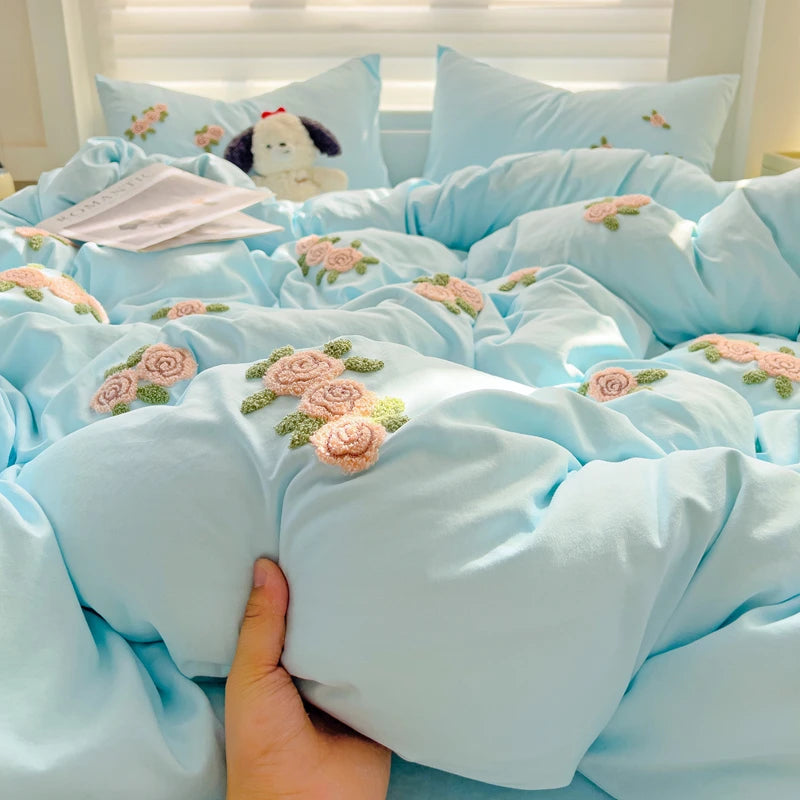 Floral Embroidered Soft Bedding Set with Duvet Cover The Happy Ladies