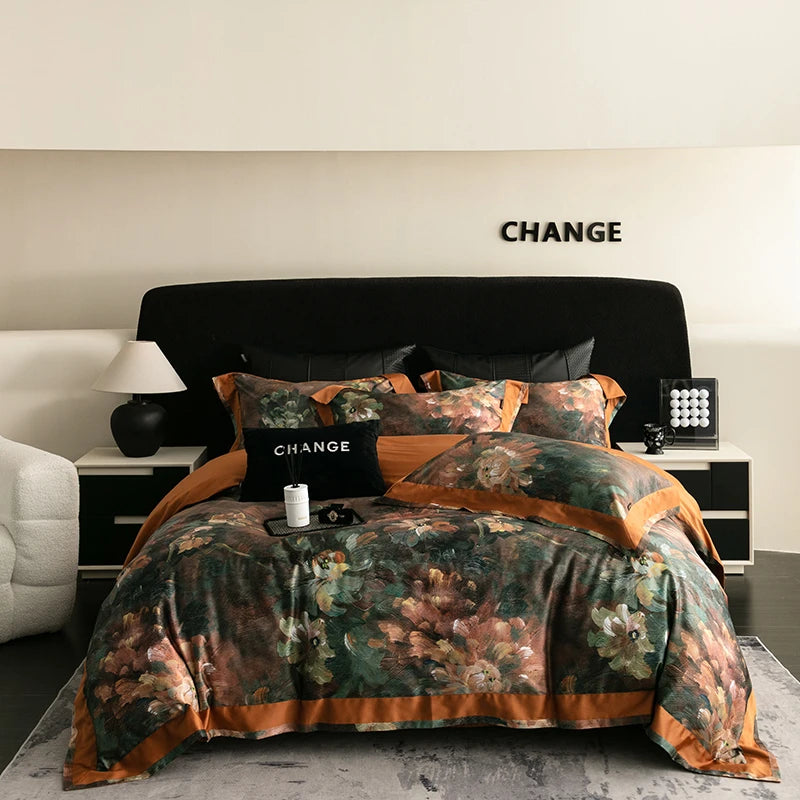 Vintage Floral 1000TC Egyptian Cotton Bedding Set - Rust