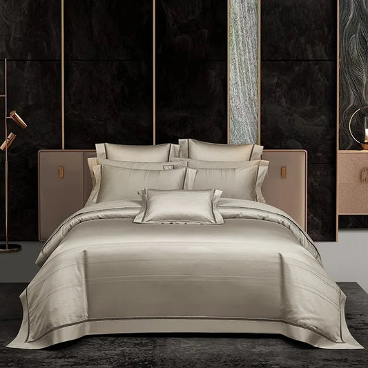 THL1056 Juego de cama de algodón egipcio suave y sedoso con diseño de ondas en jacquard, con textura bohemia y elegancia para una comodidad máxima