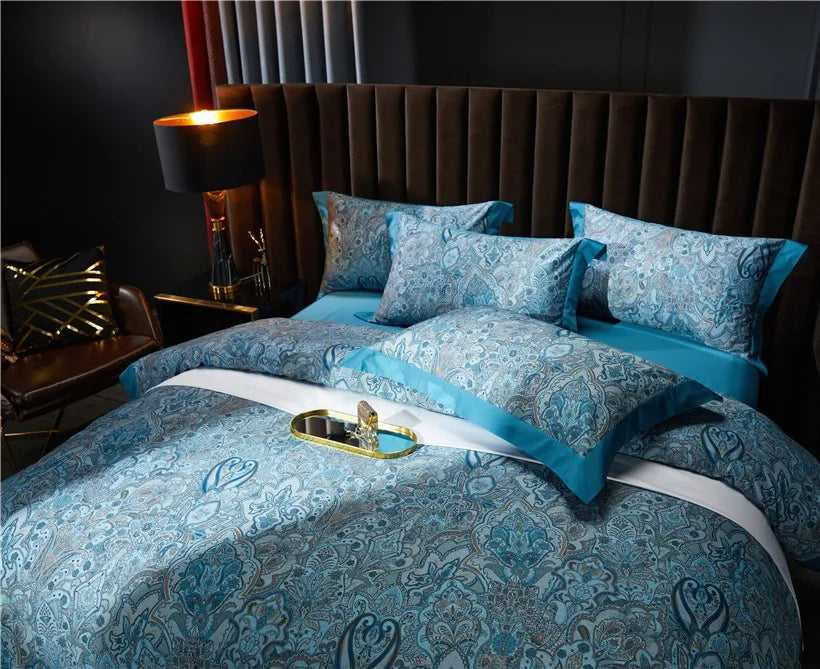 THL1042 Vintage Boho Duvet Cover Set Luxury Egyptian Cotton Soft Bedding with Elegant Bed Sheets (E)