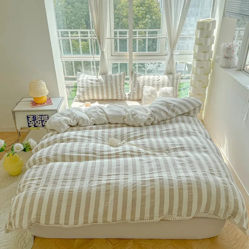 Parure de lit de luxe ultra douce et respirante avec imprimé à rayures pastel élégantes THL1035