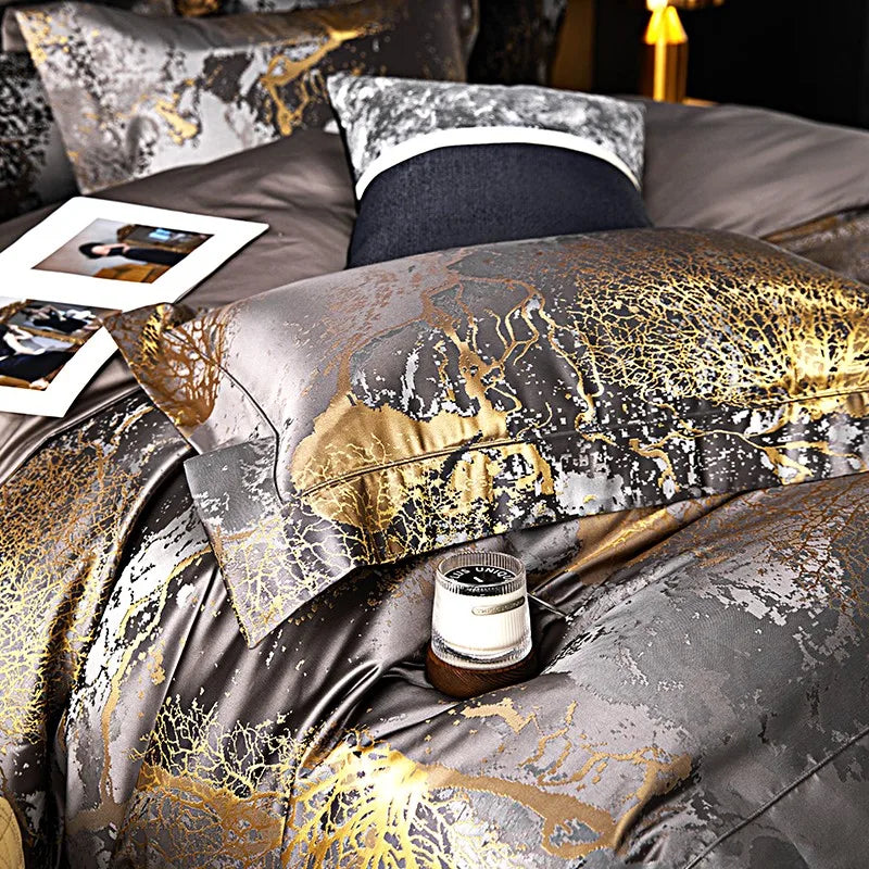 THL1053 Egyptian Cotton Luxury Silk-Like Bedding Comforter & Bed Sheet (B)