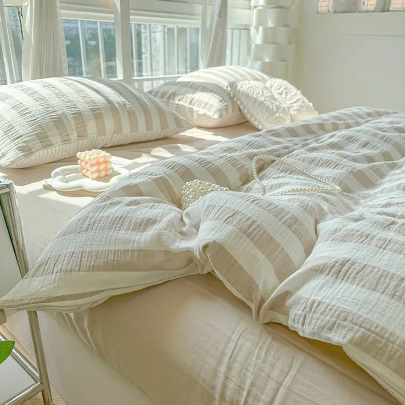Parure de lit de luxe ultra douce et respirante avec imprimé à rayures pastel élégantes THL1035