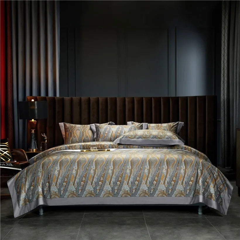 THL1042 Vintage Boho Duvet Cover Set Luxury Egyptian Cotton Soft Bedding with Elegant Bed Sheets (B)