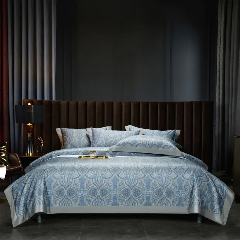 THL1042 Juego de funda nórdica estilo bohemio vintage, ropa de cama suave de algodón egipcio de lujo con sábanas elegantes