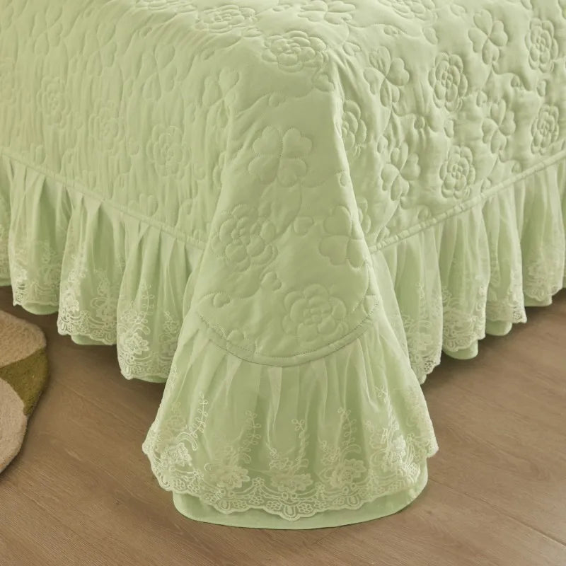 THL1078 Floral Embossed Lace Coverlet Bedspread Solid Bedding Set (B)
