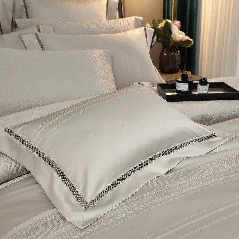 THL1056 Parure de lit en coton égyptien doux et soyeux en jacquard ondulé, élégance texturée bohème pour un confort ultime