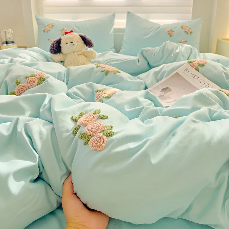 Floral Embroidered Soft Bedding Set with Duvet Cover The Happy Ladies