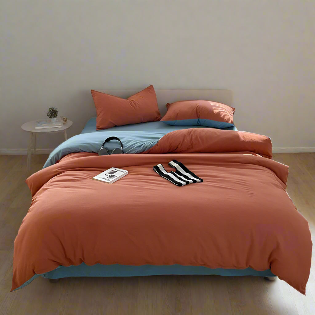 Seersucker 3-Piece Duvet Cover Set – Microfiber - Rust