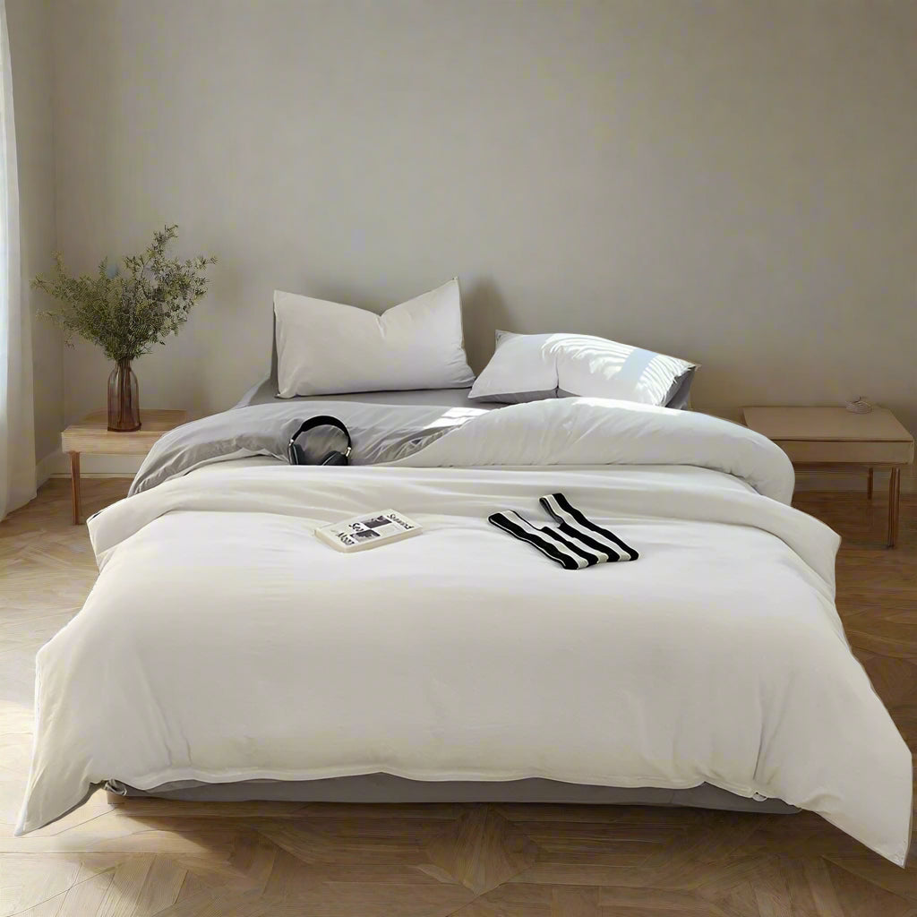 Seersucker 3-Piece Duvet Cover Set – Microfiber - White