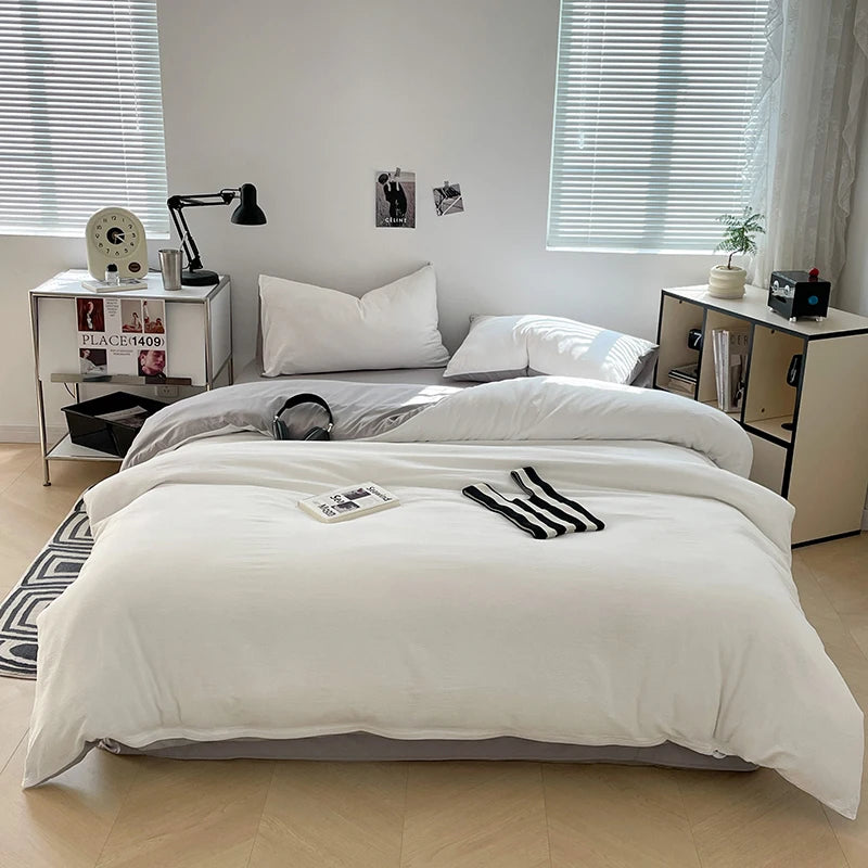 Seersucker 3-Piece Duvet Cover Set – Microfiber - White
