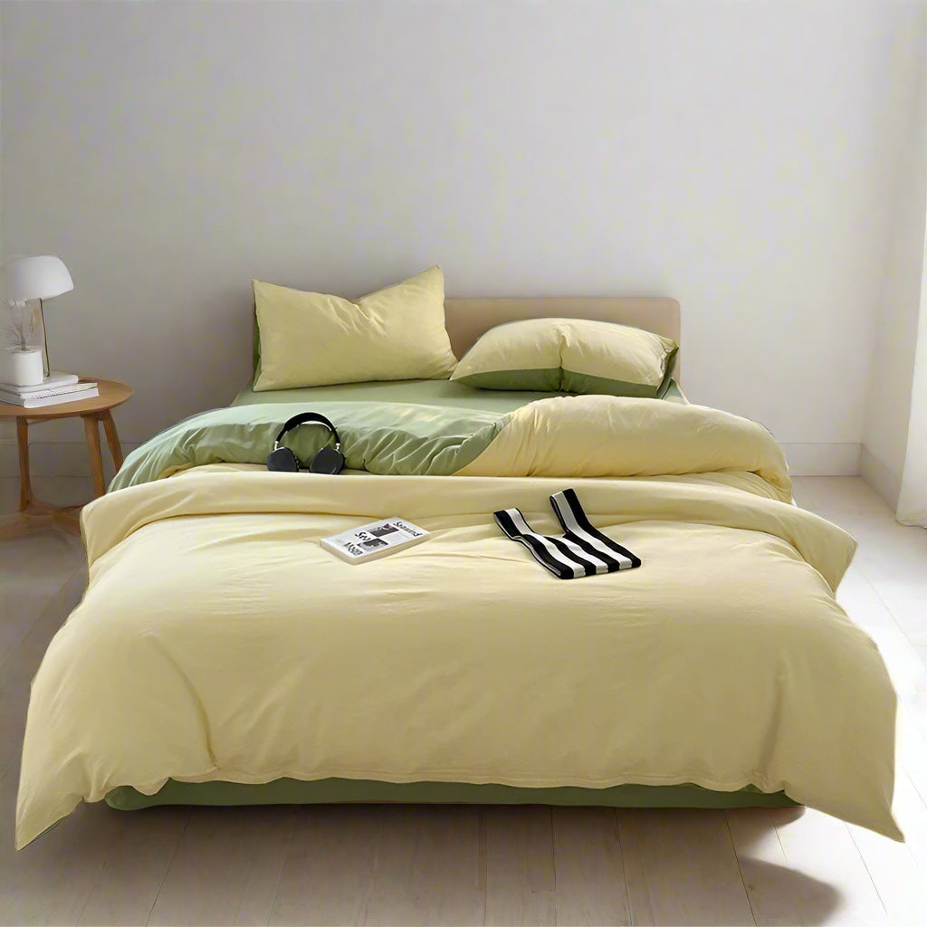 Seersucker 3-Piece Duvet Cover Set –Microfiber - Yellow