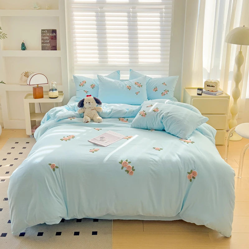 Floral Embroidered Soft Bedding Set with Duvet Cover The Happy Ladies
