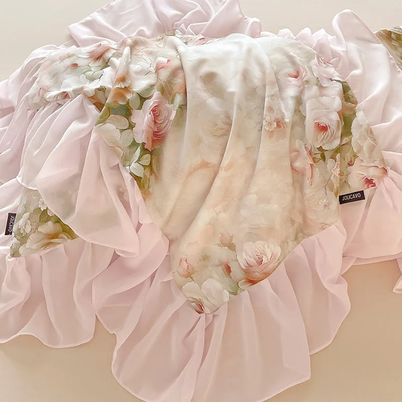 French Romantic 600TC Cotton Floral Bedding Set - Pink