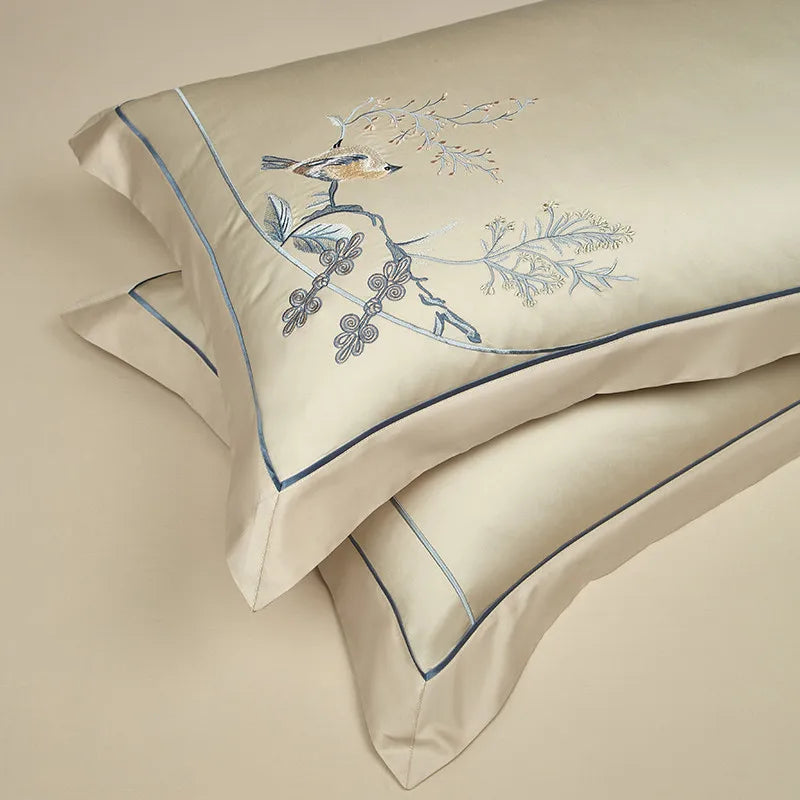 Parure de lit en coton égyptien THL1131 avec housse de couette et broderie classique orientale et patchwork