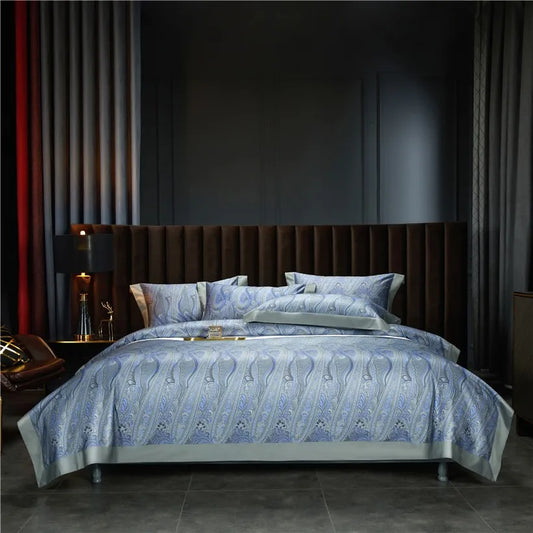 THL1042 Juego de funda nórdica estilo bohemio vintage, ropa de cama suave de algodón egipcio de lujo con sábanas elegantes