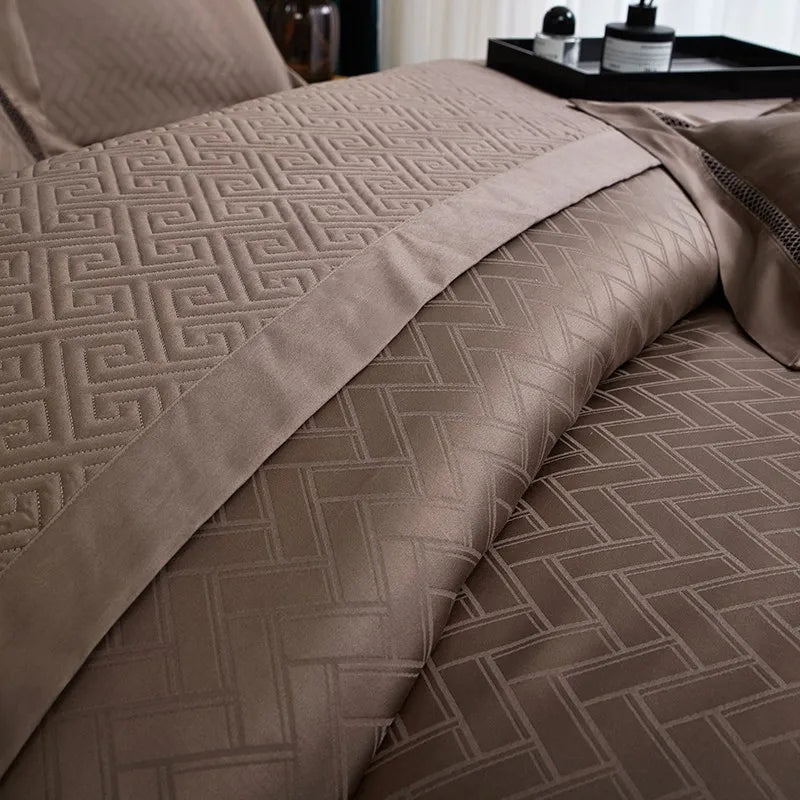 THL1056 Juego de cama de algodón egipcio suave y sedoso con diseño de ondas en jacquard, con textura bohemia y elegancia para una comodidad máxima