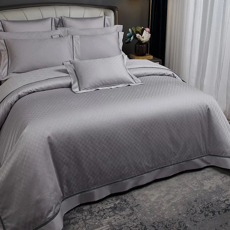 THL1057 Ropa de cama de algodón egipcio suave y sedoso con diseño de ondas en jacquard, con textura bohemia y elegancia para una comodidad máxima