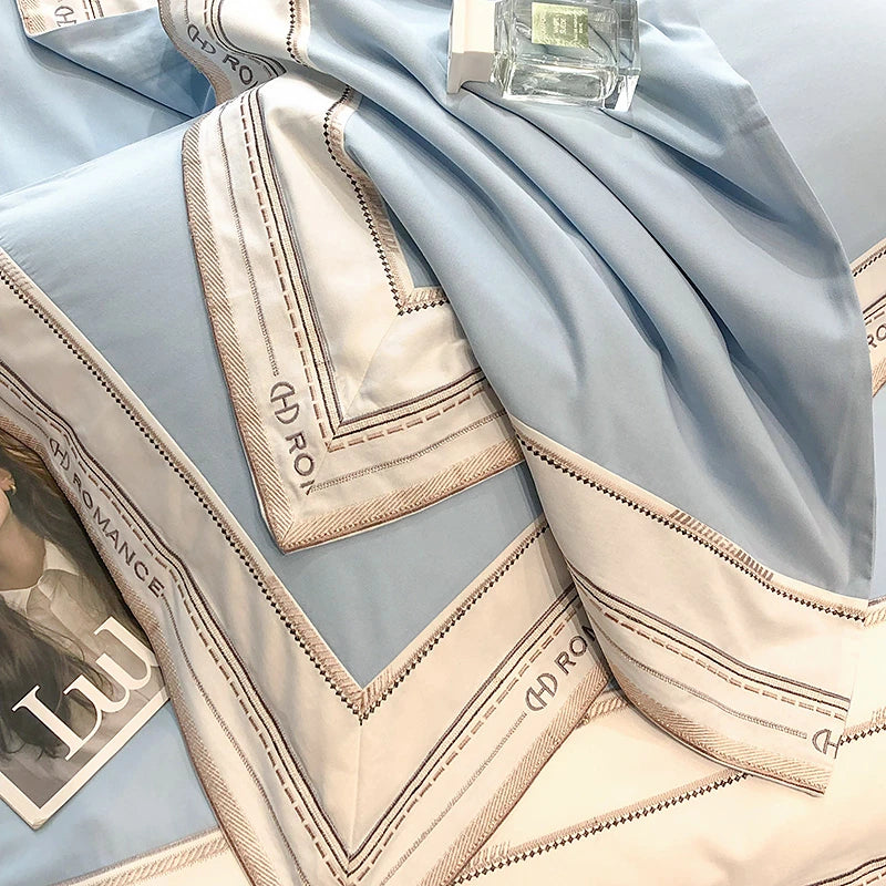 Sky color Double size 1000TC Brushed Cotton Frame Duvet Cover Set