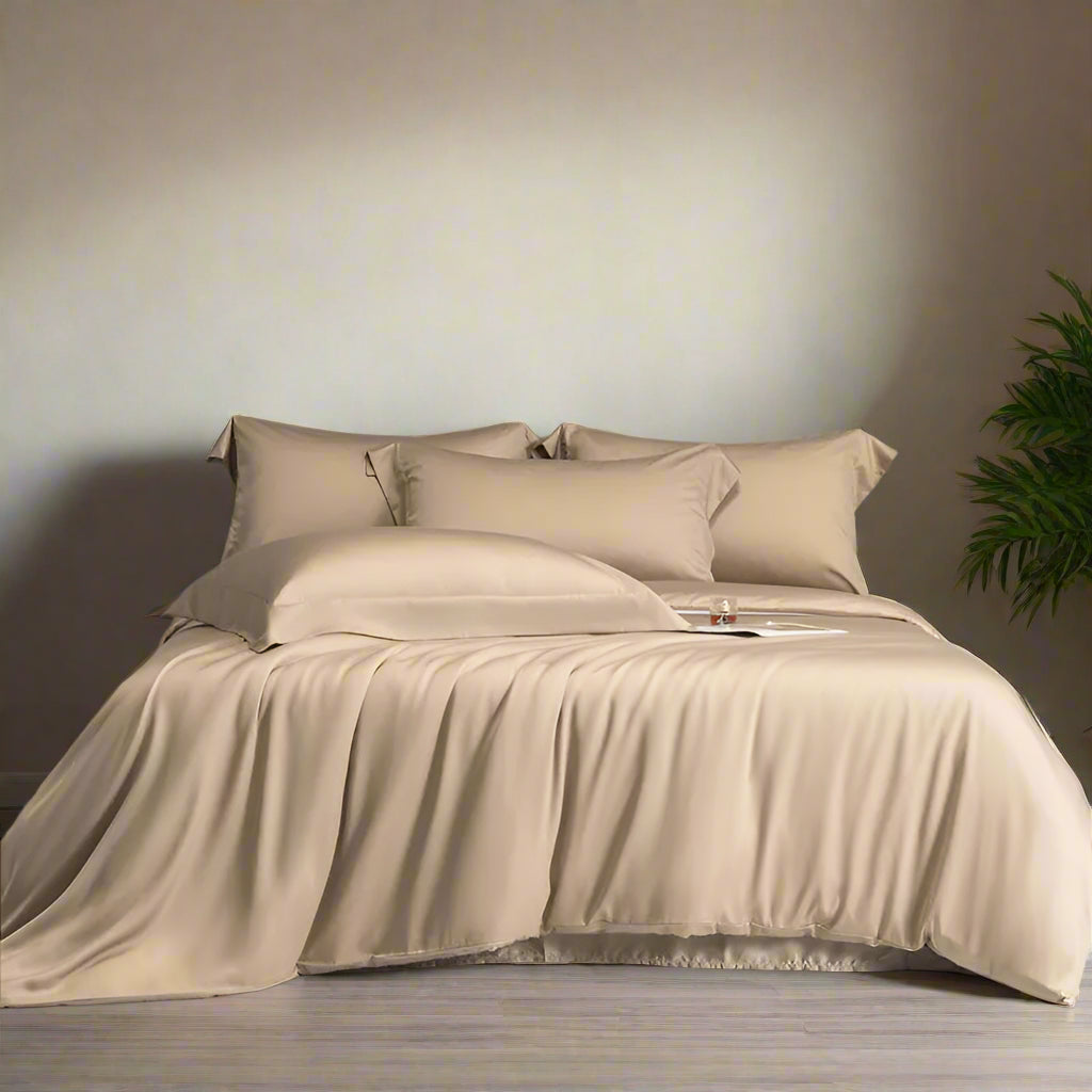 Solid Color 600TC Eucalyptus Lyocell Bedding Set - Brown