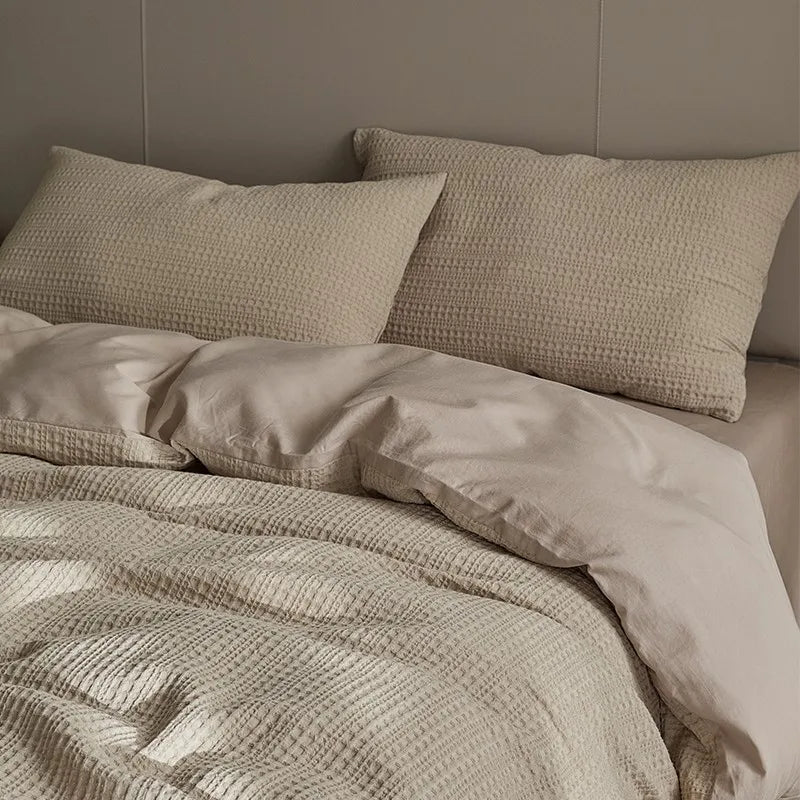 Twin size 600TC Washed Cotton Waffle Weave Duvet Cover Bedding Set