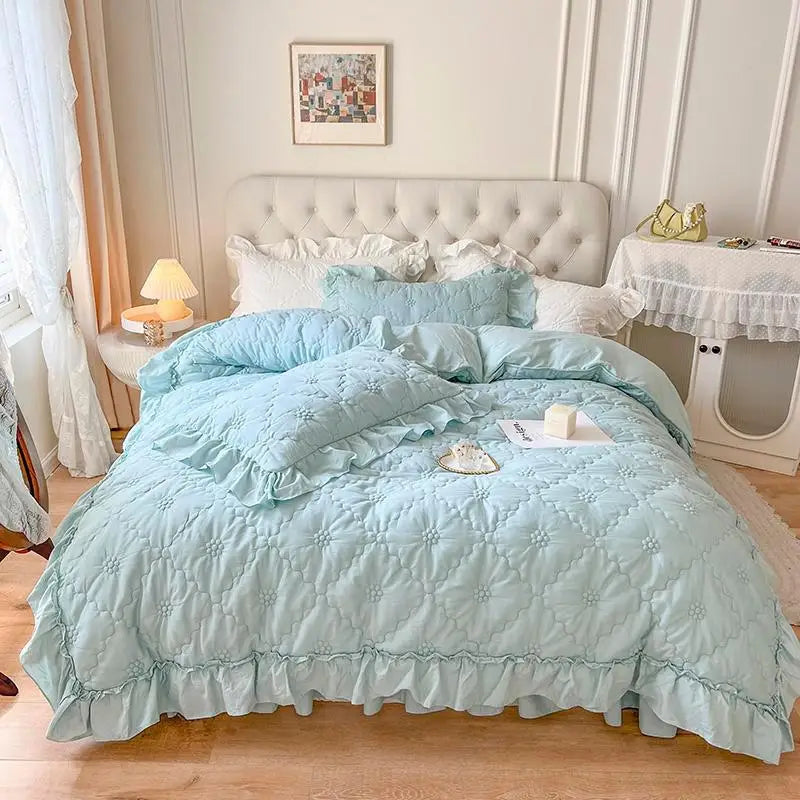 blue Pinch Pleated Cotton Duvet Cover Set in Sky | Queen & King