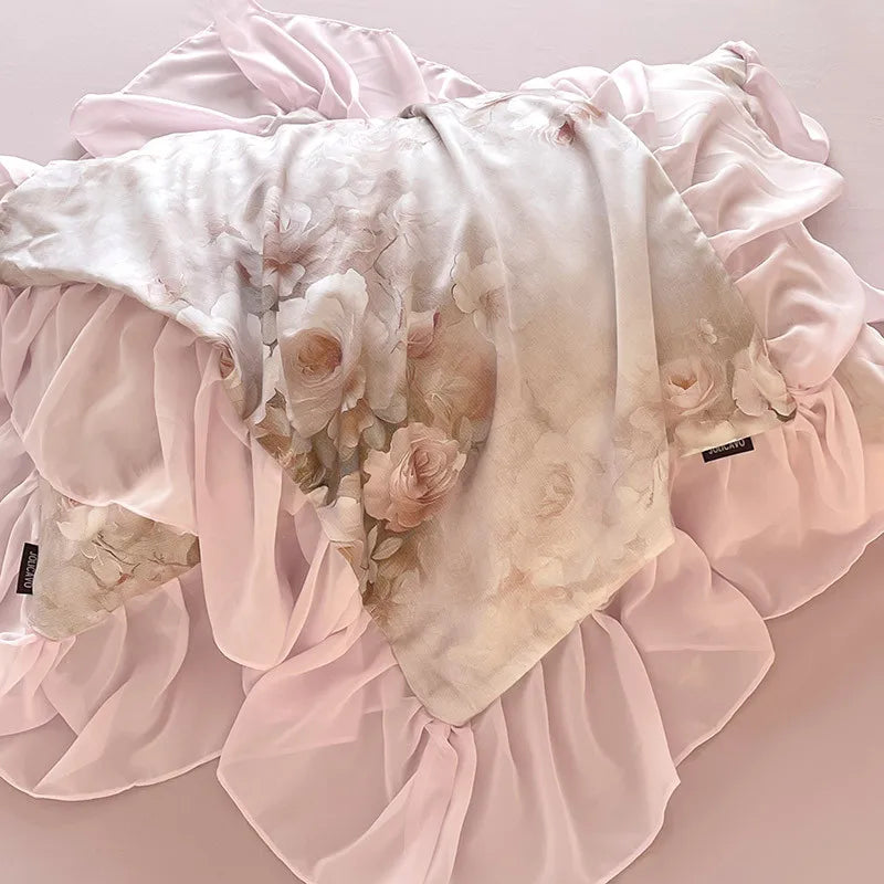 designer French Romantic 600TC Cotton Floral Bedding Set - Baby Pink