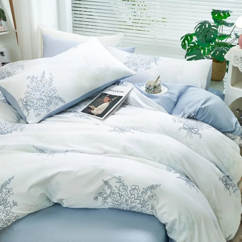 designer bedding Ultra Soft 400TC Cotton Floral Printed Bedding Set - Pastel Blue