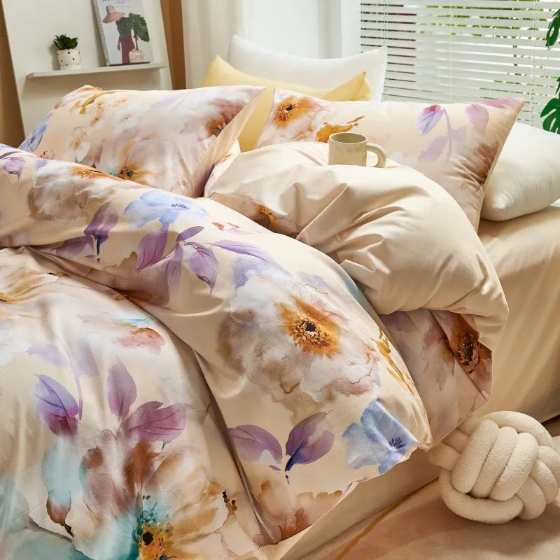 designer bedding Ultra Soft 400TC Cotton Floral Printed Bedding Set - Peach
